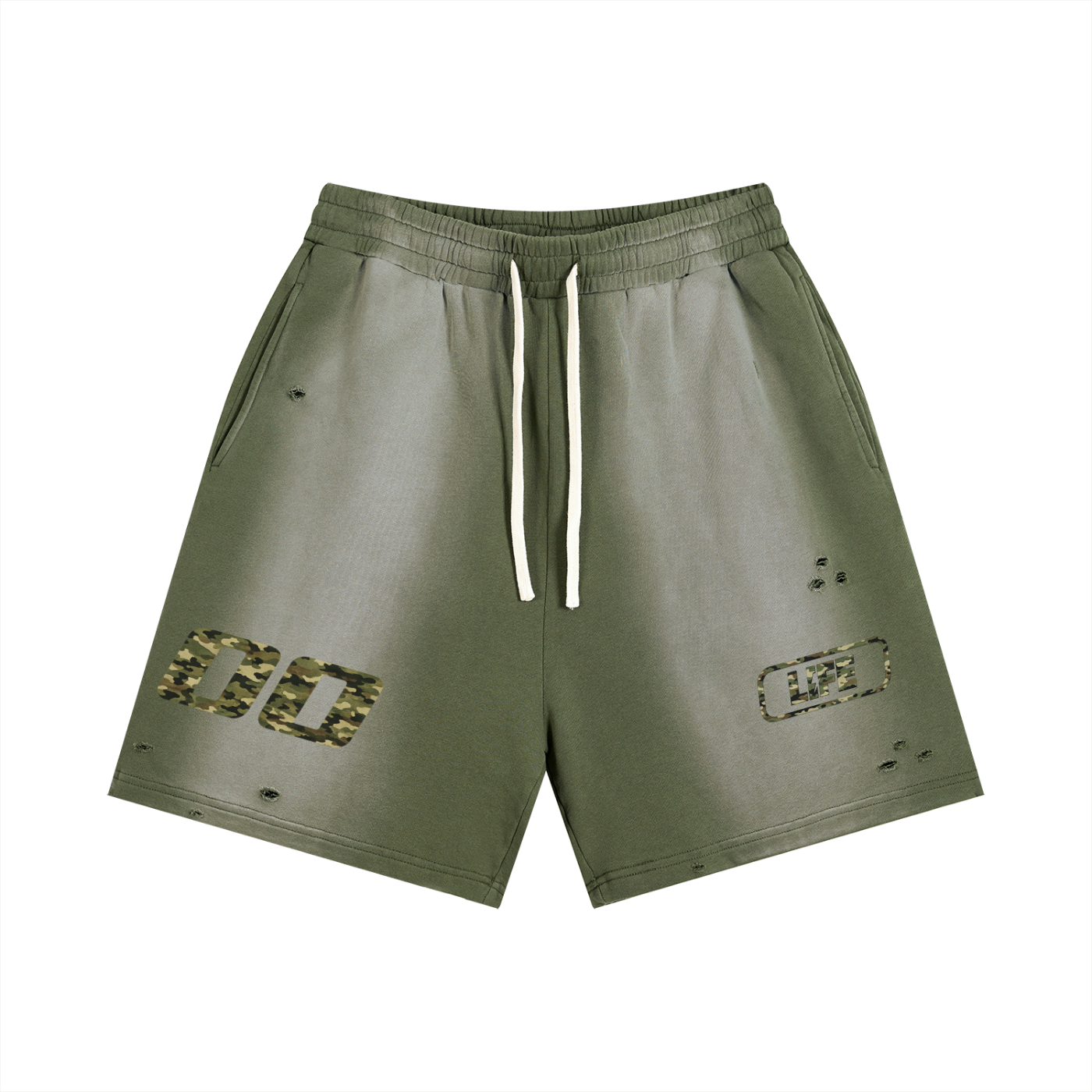 Camo Sun Fade Distressed Shorts